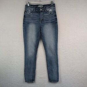 BKE Parker Skinny Jeans Women's 29 x 29.5 Double Button Blue Stretch Distressed